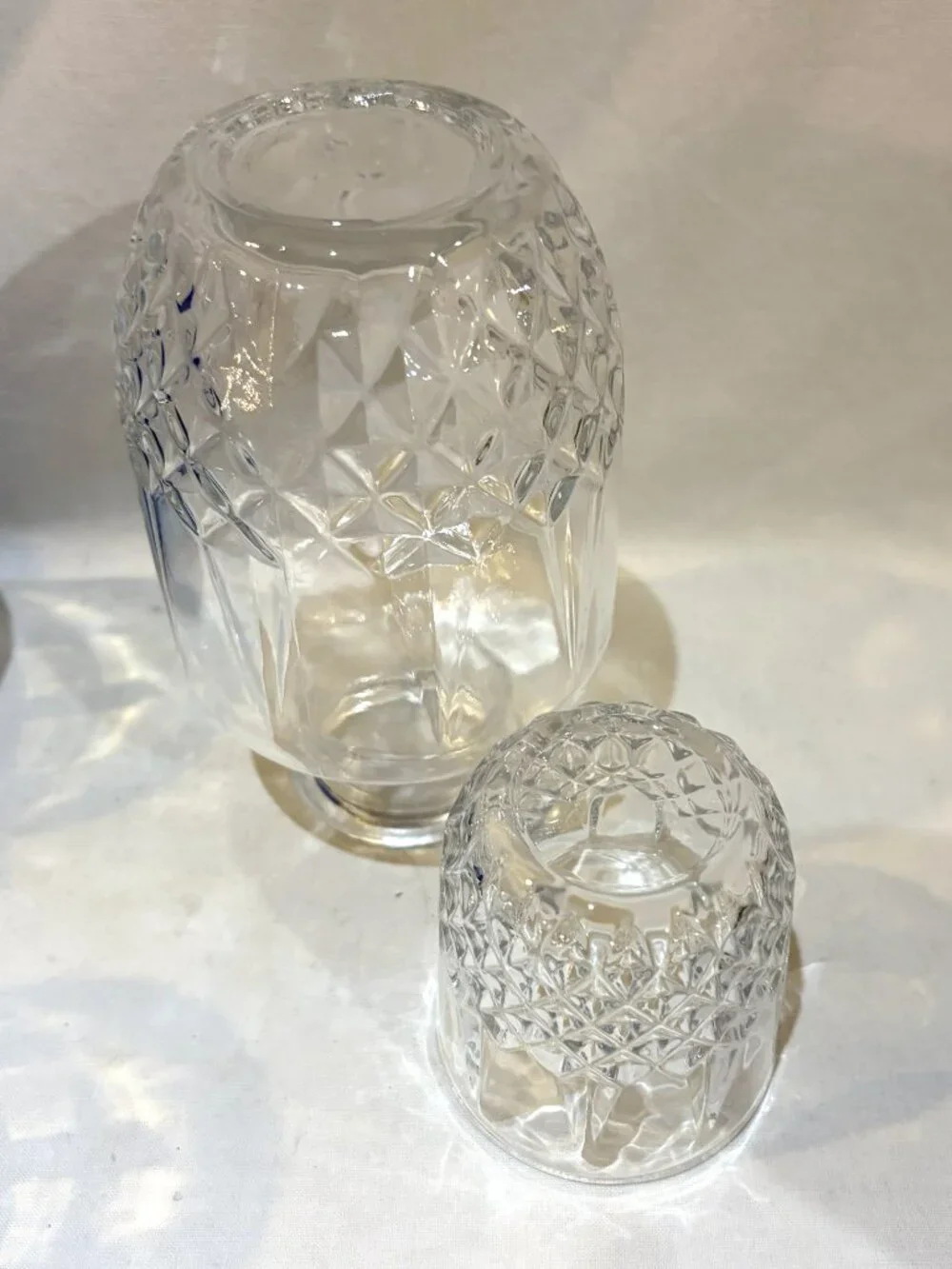 Clear Glass Bedside Water Carafe and Cup Set Diamond Cut Pattern